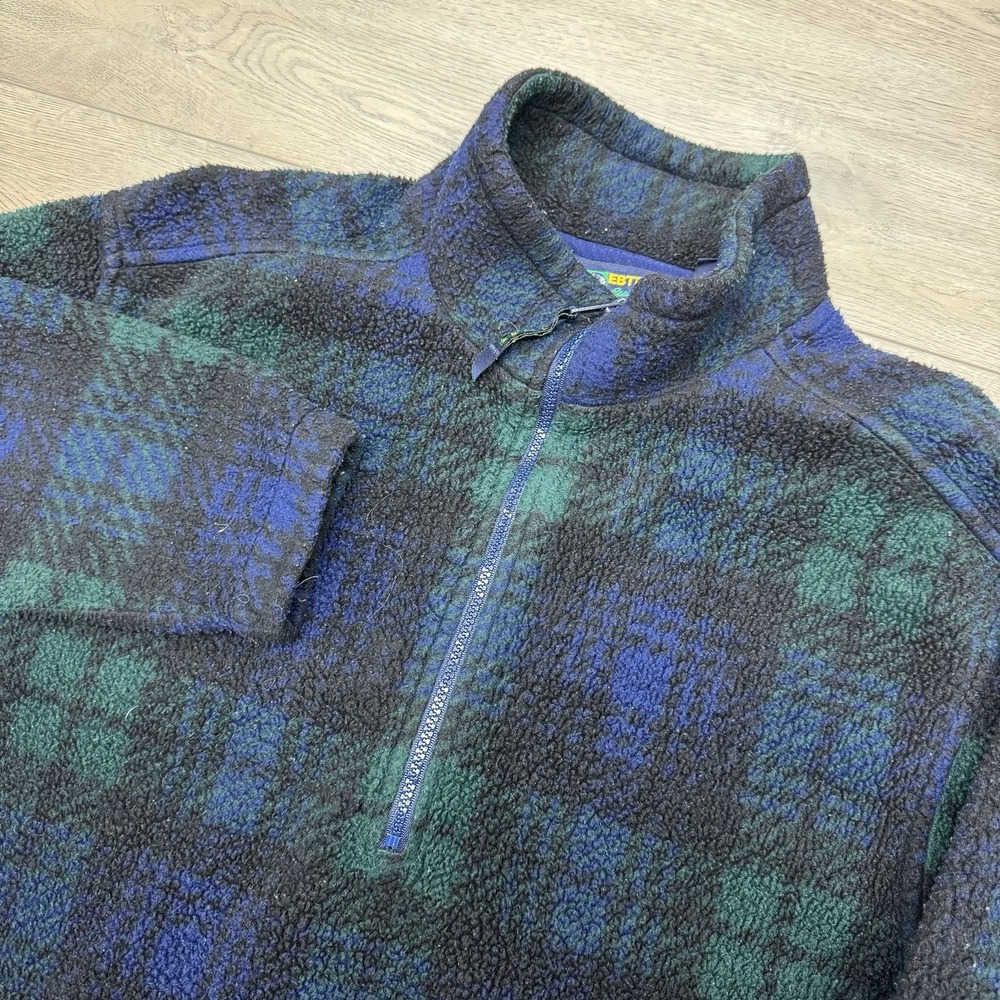 VTG Eddie Bauer EBTek Sherpa Fleece 1/4 Zip Multicolor‎ Plaid Sz M Men's